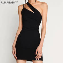 Mini vestido de verão feminino, sem mangas, inclinado, preto, party, elegante, sexy, festa noturna, vestido curto 2024 - compre barato