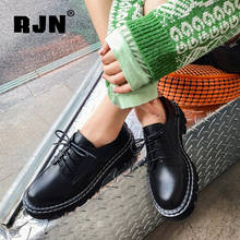RJN-zapatos planos de piel auténtica para mujer, calzado informal con punta redonda y cordones, color negro, para primavera y exteriores, RO612 2024 - compra barato
