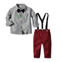 Spring children's clothing suit boys' suit Long Sleeve Plaid shirt + trousers 3-piece children's suit gentleman's 3-piece set 2024 - buy cheap