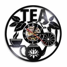 Chá da tarde tempo registro de vinil relógio de parede chá-folha design moderno pendurado arte quarto decoração casa lazer amantes do chá presente favorito 2024 - compre barato