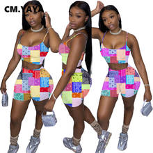 CM.YAYA Paisley Bandanna Women Two 2 Piece Set Outfit Fashion Active Tracksuit Tank Tops and Shorts Matching Set Sport Sweatsuit 2024 - buy cheap