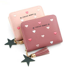 Candy Color Heart Print Elegant Women Short Zipper Wallet Cute Coin Purse Card with Tassel Star Pendants Women's Mini Wallet 2024 - buy cheap