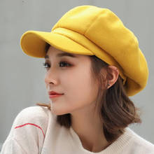Seioum Auutmn зимние шапки для женщин однотонная восьмиугольная кепка газетчика Мужская женская повседневная шерстяная шляпа Зимний берет женский берет 2024 - купить недорого