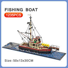 Kids DIY Fishing Boat Model Building Blocks MOC The Orca Jawsed Ship City Vessel Bricks Educational toys for Children Xmas Gifts 2024 - buy cheap