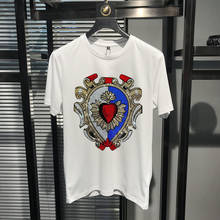Модная Мужская Тяжелая футболка Стразы с коротким рукавом Высококачественная летняя новая мужская брендовая популярная одежда 2024 - купить недорого