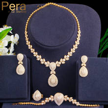 Pera Noble 4Pcs Dubai Gold Color Cubic Zirconia Water Drop Necklace Earrings Set Luxury Wedding Party Jewelry for Bride J328 2024 - buy cheap