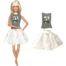 NK-vestido de muñeca a la moda para chica Barbie, Ropa de baile diaria, Top gris, falda blanca, casa de muñecas, juguete, regalo para bebé 8X 2024 - compra barato
