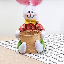 Cesta de bambú con diseño de conejo de dibujos animados, organizador de huevos de caramelo, decoración de Pascua, Cubo de caza de huevos, decoración de fiesta de Pascua Feliz 2024 - compra barato