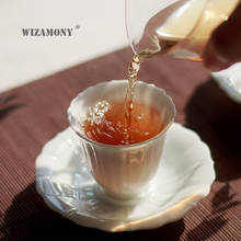WIZAMONY-taza de té de porcelana blanca Dehua, juego de taza de pétalos blancos dulces, juego de té de Kung Fu, taza maestra, posavasos, taza de té pequeña 2024 - compra barato