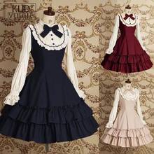 Lolita Vestido de manga larga Vintage Harajuku con volantes japonés suave hermana Cosplay vestido victoriano gótico mujeres Halloween disfraz 2024 - compra barato