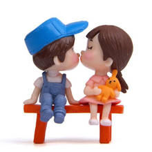 Sweety Lovers Figurines Bench Couple Sitting On Stool Kiss Boy Girl Miniature Figurines Birthday Cake Decor Valentine's Day Gift 2024 - buy cheap
