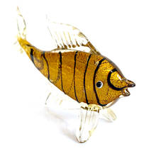 Mão de vidro soprado bronze listrado peixes tropicais estatuetas de cristal escultura animal em miniatura tanque de peixes acessórios de decoração para casa 2024 - compre barato