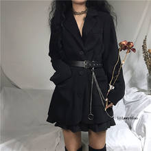 Chaqueta de oficina para mujer, abrigo negro de manga larga Harajuku, traje Vintage medio-largo, Tops con cinturón, Z412, otoño de 2020 2024 - compra barato