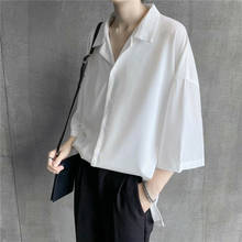 Blusa masculina gótica punk branca e preta, roupas para homens verão com laço de chiffon camisa design para primavera, novo temperamento coreano 2024 - compre barato