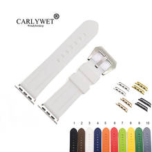 Carlywet pulseira de silicone puro branco e vermelho, 38 40 42 44mm, substituição de borracha para relógio iwatch série 4/3/2/1 2024 - compre barato