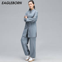 Новый костюм Тай Чи Кунг-фу для женщин, китайские боевые искусства, одежда для выступлений, однотонная хлопковая льняная форма, униформа ушу 2024 - купить недорого