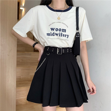 Faldas negras góticas para mujer, Falda plisada de cintura alta de colores sólidos con cadena, ropa gótica coreana, minifalda Y2k 2021 2024 - compra barato