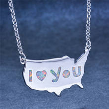 Boho Female United State Map Pendant Necklace Charm Silver Color Chain Necklace Cute Blue Opal Heart Wedding Necklaces For Women 2024 - buy cheap