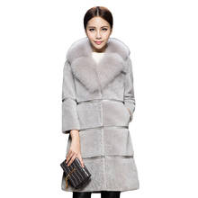 2020 Faux Fur Coat Women Gray Green 5XL Plus Size Loose Faux Wool Fur Jacket 19 New Autumn Winter Fox Feather Collar Long Coat 2024 - buy cheap