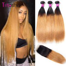 Tinashe Straight Hair Ombre Bundles With Closure 1B 27 Honey Blonde Bundles With Closure Color Brazilian Human Hair With Closure 2024 - buy cheap