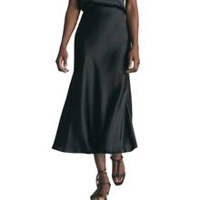 2022 New Spring Summer Women Fashion High Waist Satin Skirts Ladies Metallic Color Long Shiny Silk Imitation Midi Silver Black 2024 - buy cheap