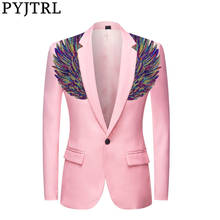 PYJTRL Mens Gold Colorful Sequins Wings Pink Suit Jacket Stage Wear Slim FIt Blazer Styles Stage Costumes For Singers 2024 - buy cheap