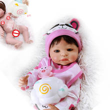 Npk, boneca de corpo inteiro de silicone 55cm, boneca de bebê reborn em vestido de panda, brinquedo de banho, boneca de banho, anatomicamente correta 2024 - compre barato