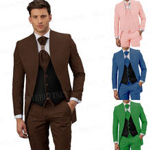 2021 новейший коричневый костюм для мужчин комплект фрак Slim fit Свадебные Жених брак пaрaдный кoстюм ужин Блейзер, жилет, штаны, 3 вещи в комплекте, комплекты 2024 - купить недорого
