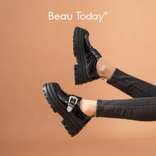 Туфли BeauToday женские лакированные на платформе, плоская подошва, круглый носок, толстая подошва, пряжка, повседневная обувь, ручная работа, 27737 2024 - купить недорого
