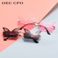 OEC-gafas de sol sin montura de mariposa para mujer, lentes de sol femeninos de tendencia, transparentes, color rosa y rojo, O803 2024 - compra barato
