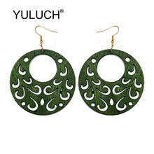 YULUCH Pop Round Hollow Wooden Big Earrings For Women Party 2019 Fashion Jewelry Woman Female Green Black Long Dangle Earrings 2024 - buy cheap