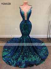Green Sparkly Sequin Long Mermaid Prom Dresses 2022 Sleeveless African Black Girls Mermaid Formal Evening Gala Gowns Custom 2024 - buy cheap