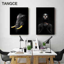 Modern Golden Lips Model Elephant Canvas Painting Abstract Wall Art Picture for Living Room Hot Sexy Black Girl Poster and Print 2024 - buy cheap