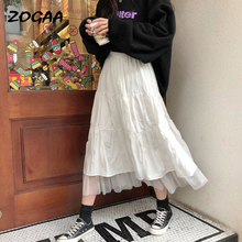 Zogaa saia feminina com babados, midi, linha a, elegante, estilo coreano, moda feminina, estilo harajuku 2024 - compre barato