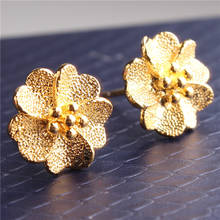 New Luxury Vintage Authentic Pure 24k Yellow Gold Flower Shape Stud Earrings For Women Ladies Daily Wear Gold Earring Jewelry 2024 - buy cheap