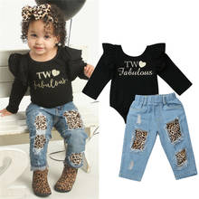 1-6Y Toddler Kids Baby Girls Clothes Sets Black Ruffle Romper Tops T-shirt Leopard Stitching Denim Long Pants Jeans Outfits Set 2024 - buy cheap