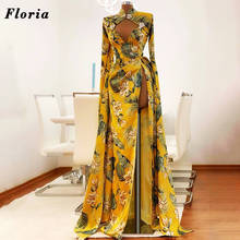 Vintage Yellow Flower Mermaid Evening Dresses Robes De Soiree Dubai 2021 Customized Women Beaded Prom Dress Celebrity Party Gown 2024 - buy cheap