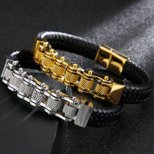 Genuine Leather Bracelet For Men 12MM Motorcycle Link Chain Mens Bracelets Stainless Steel On Hand Jewelry Gifts For Best Friend 2024 - buy cheap