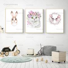 Impresiones de imágenes para pared del hogar, pintura nórdica Modular Kawaii, Animal, conejo, gato, póster sobre lienzo, decoración para sala de estar de niños 2024 - compra barato