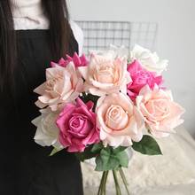 Flor Artificial de látex de tacto Real, Rosa grande de 12cm para decoración de fiesta, boda, hogar, mesa, arreglo de flores falsas, 5 uds. 2024 - compra barato