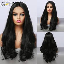 GEMMA Pure Black Long Wavy Synthetic Lace Part Wigs for Black Women African American Natural Middle Part Party Daily Lace Wigs 2024 - buy cheap