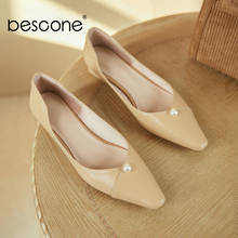 Bescone sapatos femininos de couro legítimo, casuais, elegante, com cadarço, quadrado, preto 2024 - compre barato