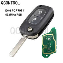 Chave automotiva remota com 2 botões qcontrol, funciona com renault clio 3 kangoo master modus twingo flip com 434mhz pcf7961a 2024 - compre barato