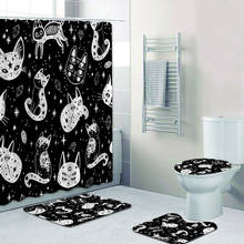 Gothic Witch's Cat Halloween Shower Curtain Set for Bathroom Decor Cartoon Black Cat Drawing Printed Bath Curtain Mats Rugs Gift 2024 - buy cheap