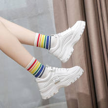 Zapatos de plataforma de cuero sintético para mujer, a la moda Zapatillas de deporte, de corte bajo, con cordones, color blanco, para primavera y otoño 2024 - compra barato