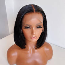 Peluca con malla frontal para mujer, pelo sintético liso y sedoso, sin pegamento, fibra resistente al calor, color negro 2024 - compra barato