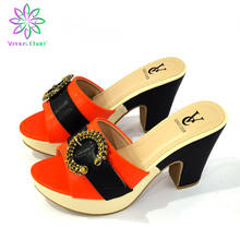 Fashionable Orange Color New Design Nigerian Ladies Shoes for Party Sweet Italian Ladies Slipper for Wedding Party 2024 - buy cheap