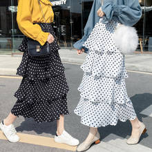 New fashion women retro polka dots dotted high elastic waist chiffon cake layered maxi long skirt plus size S M L XL 2024 - buy cheap