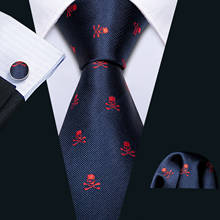 Темно-синий череп Модный мужской галстук Галстук носовой платок запонки набор шелковые галстуки для мужчин костюм для вечеринки бизнес подарок Барри. Ван 2024 - купить недорого