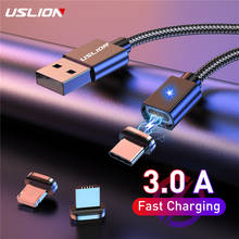 USLION Magnetic Micro USB Cable For iPhone Samsung 3A Fast Charging Data Wire Cord Magnet Charger USB Type C Mobile Phone Cable 2024 - buy cheap